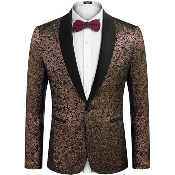 Men's Floral Tuxedo Jacket Jacquard Suit Jacket Slim Fit Blazer for Wedding - Picture 7 of 7